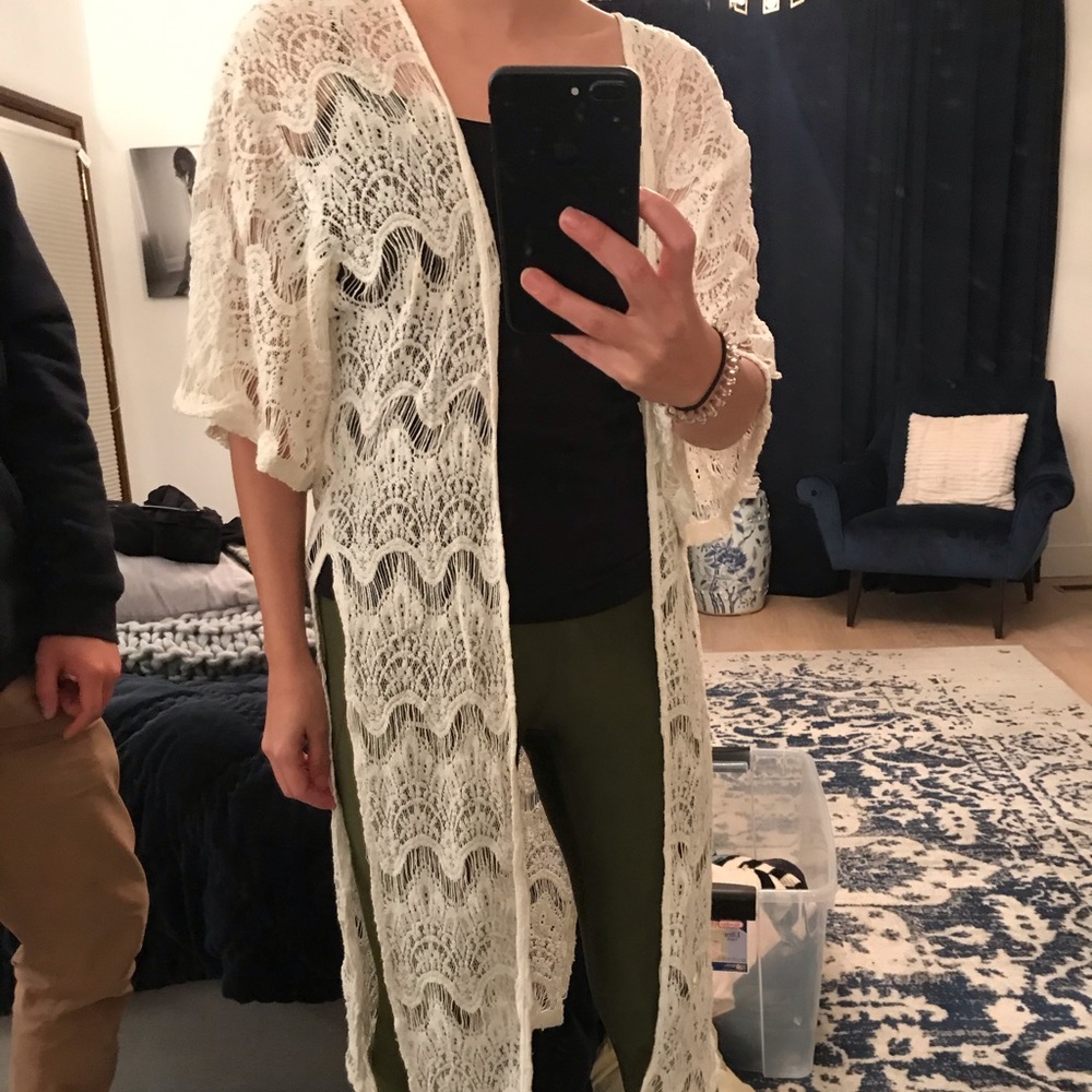 Mink pink lace duster